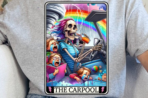 Carpool Mama Skeleton Tarot Card PNG