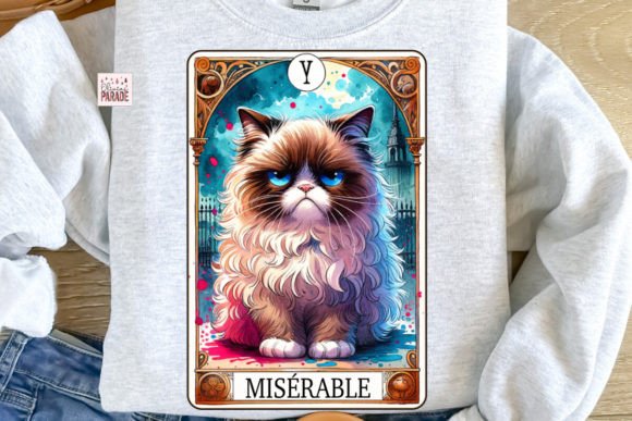 Miserable Cat Tarot Card PNG French: A Charming Design Asset
