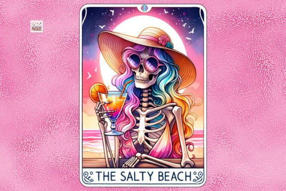 Skeleton Tarot Card PNG: The Salty Beach Design